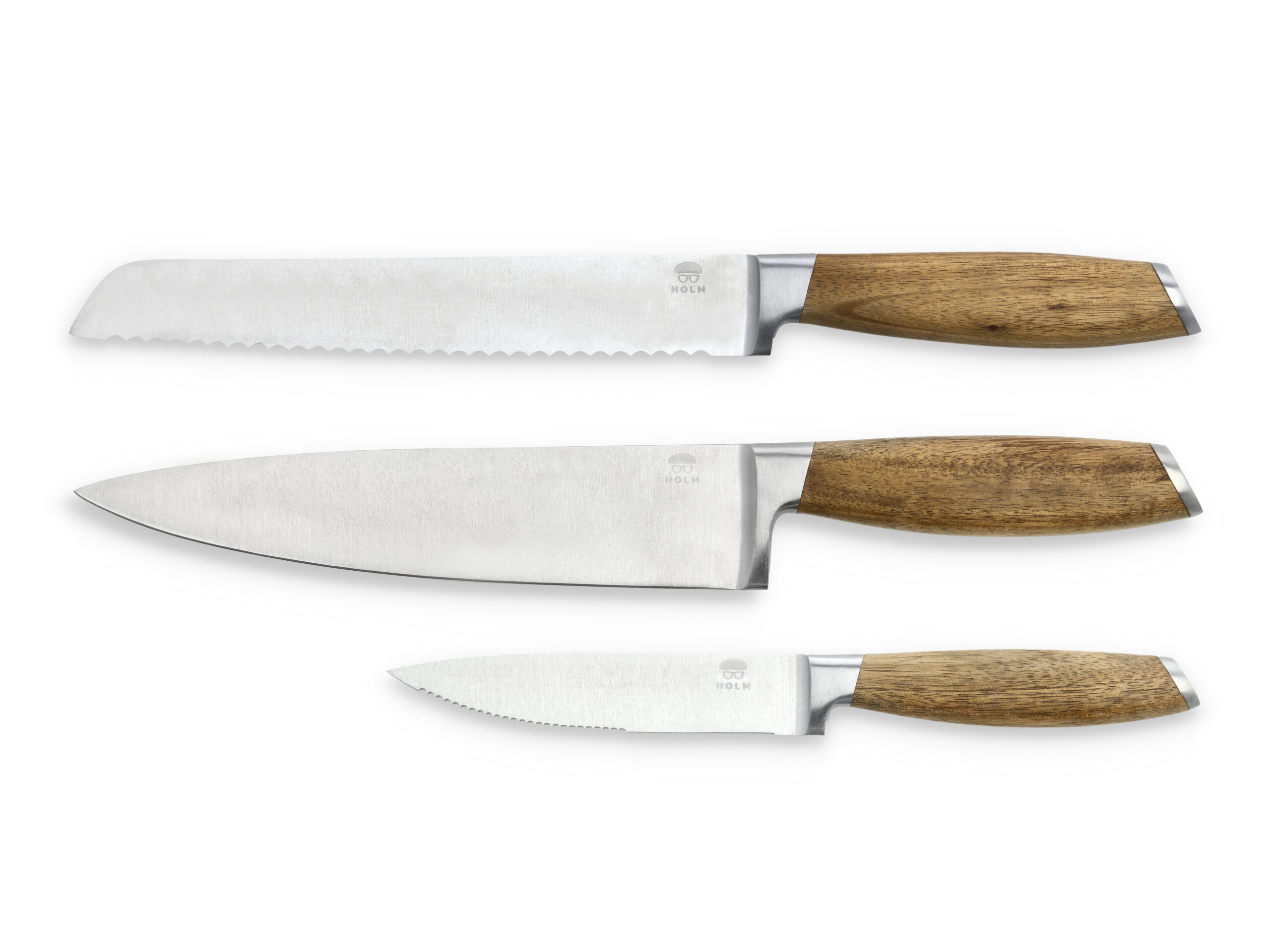 Knivsæt 3 dele Rustfrit stål/Akacie