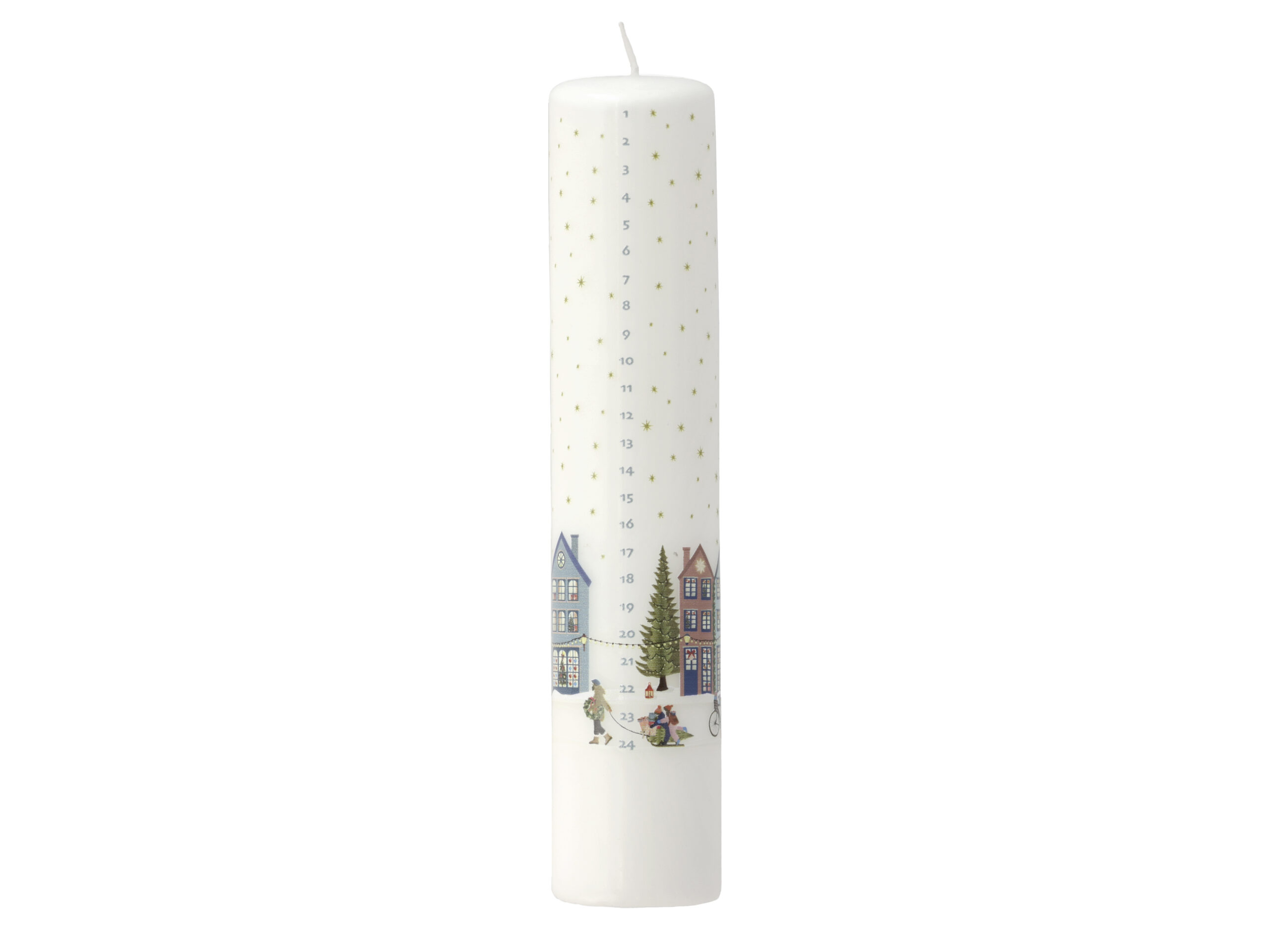 Kalenderlys Vinter 5 x 25 cm Hvid/Guldstjerne Paraffin